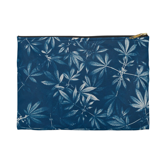 Flat Accessory Pouch - Cannabis Cyanotype Field on Grey