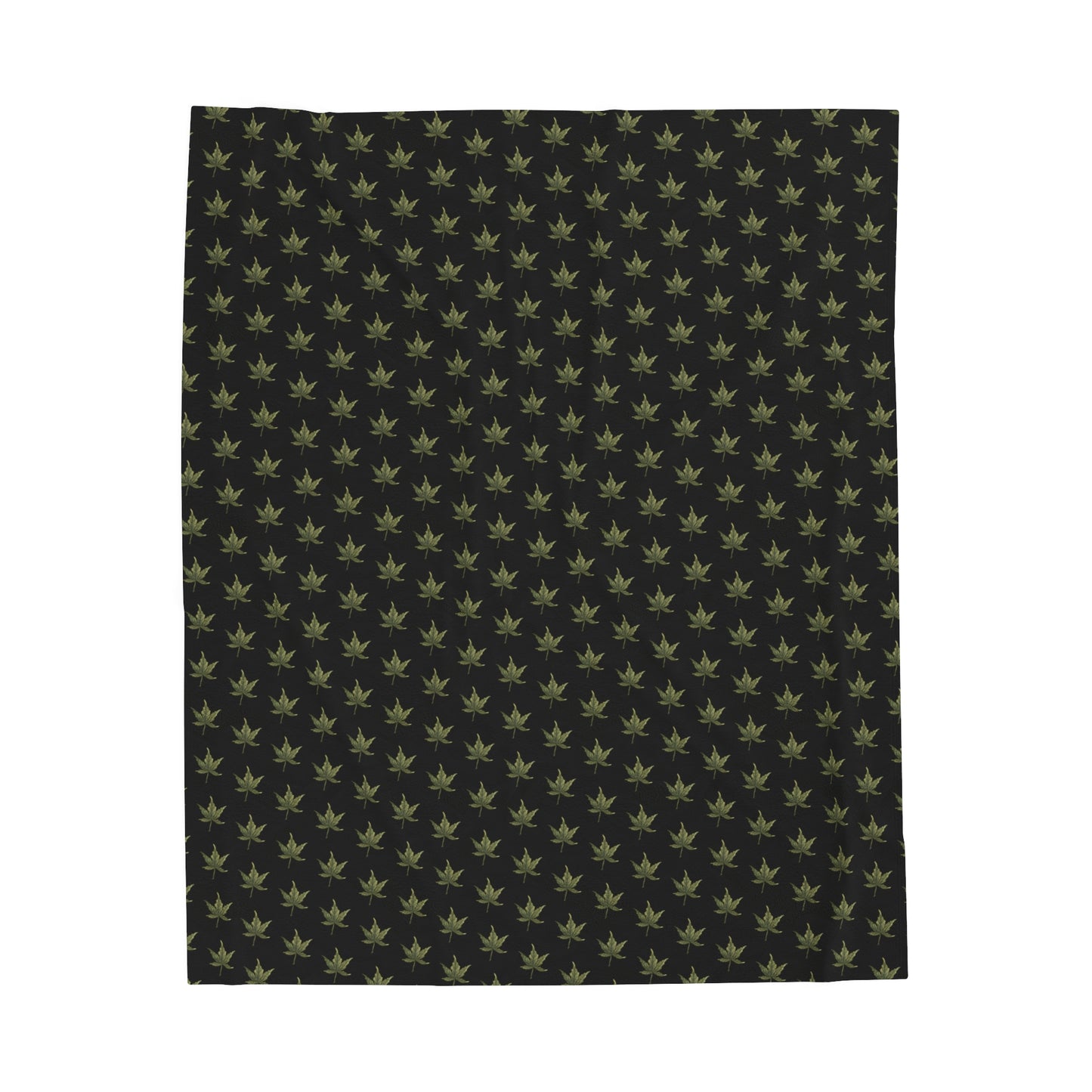 Velveteen Plush Blanket - Mini Cannabis Leaf Print, Black