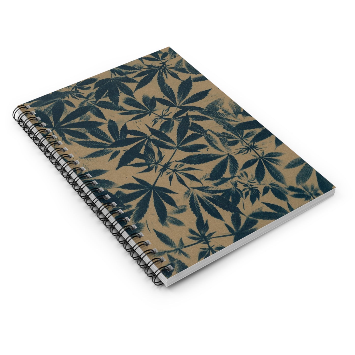 Spiral Notebook - Ruled Line - Cannabis Field Cyanotype on Kraft