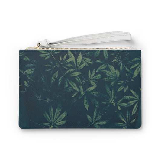 Vegan Leather Clutch Bag - Cyanotype on Olive Print