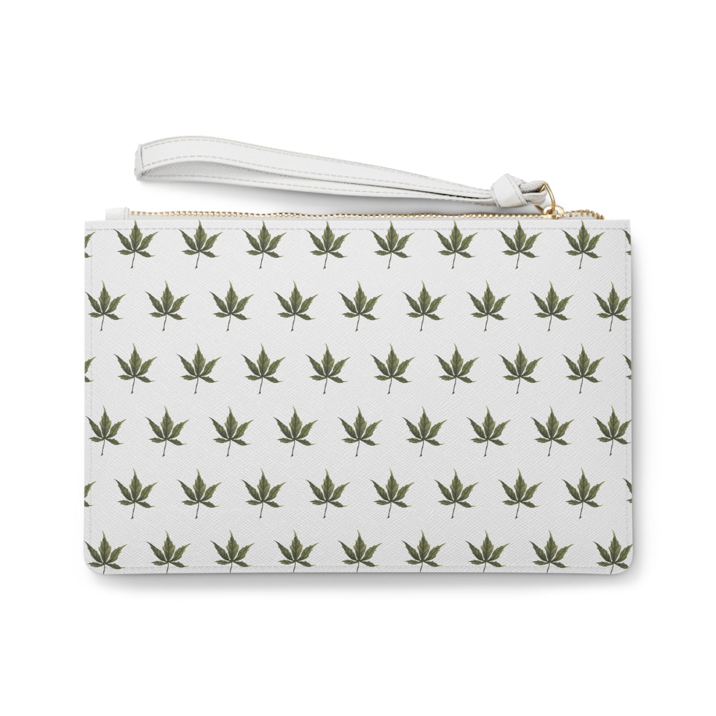 Vegan Leather Clutch Bag - Cannabis Leaf Print on White