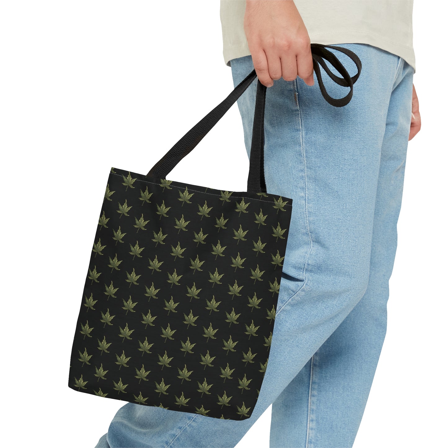 Tote Bag (3 sizes!) - Mini Cannabis Leaf Print on Black