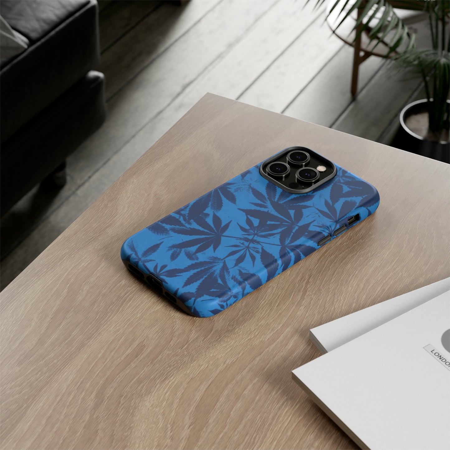 Tough Cell Phone Cases - Cyanotype on Bright Blue Print