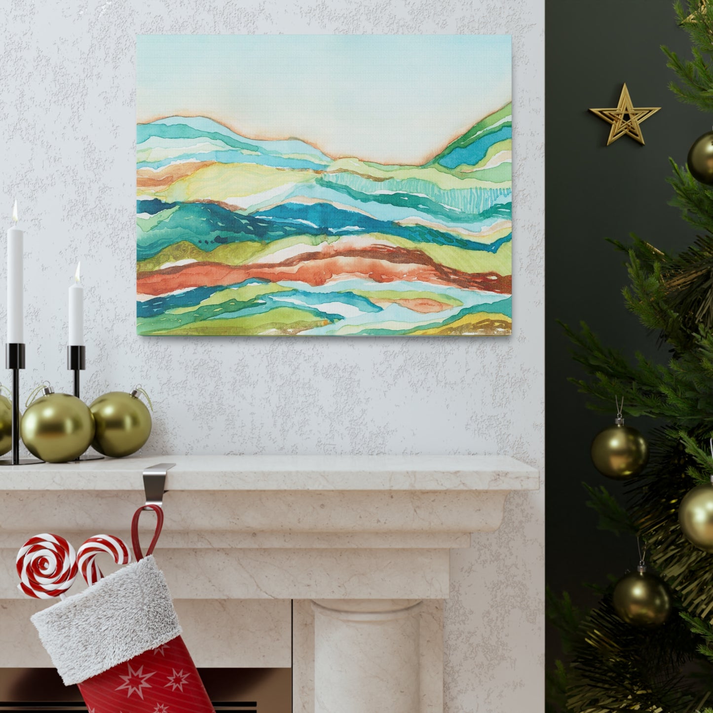 Canvas Gallery Wrap Prints - Abstract Watercolor Mountain Landscape