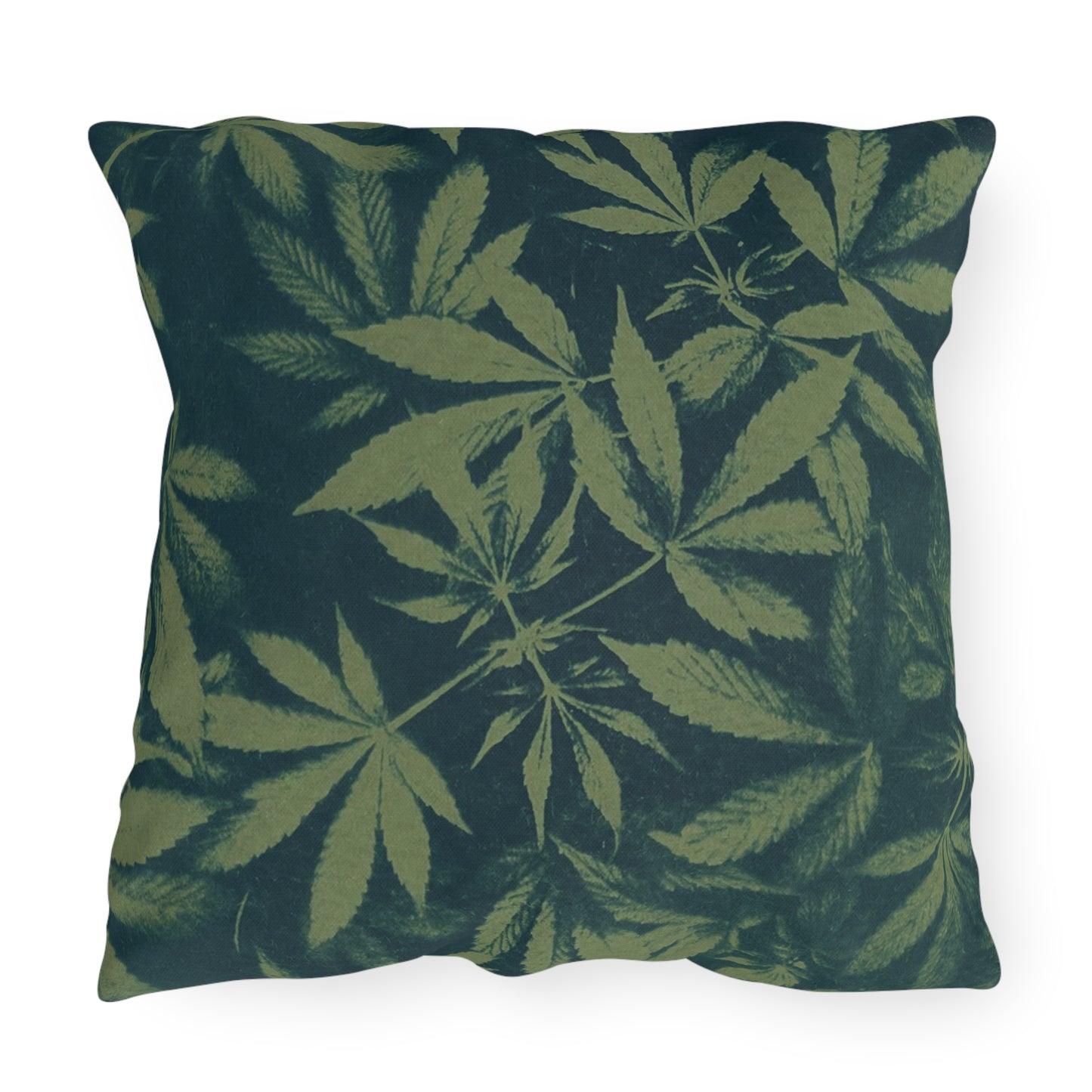 Outdoor Decorative Pillows - UV/H2O/Mildew Resistant - Cannabis Field Cyanotype on Olive Print