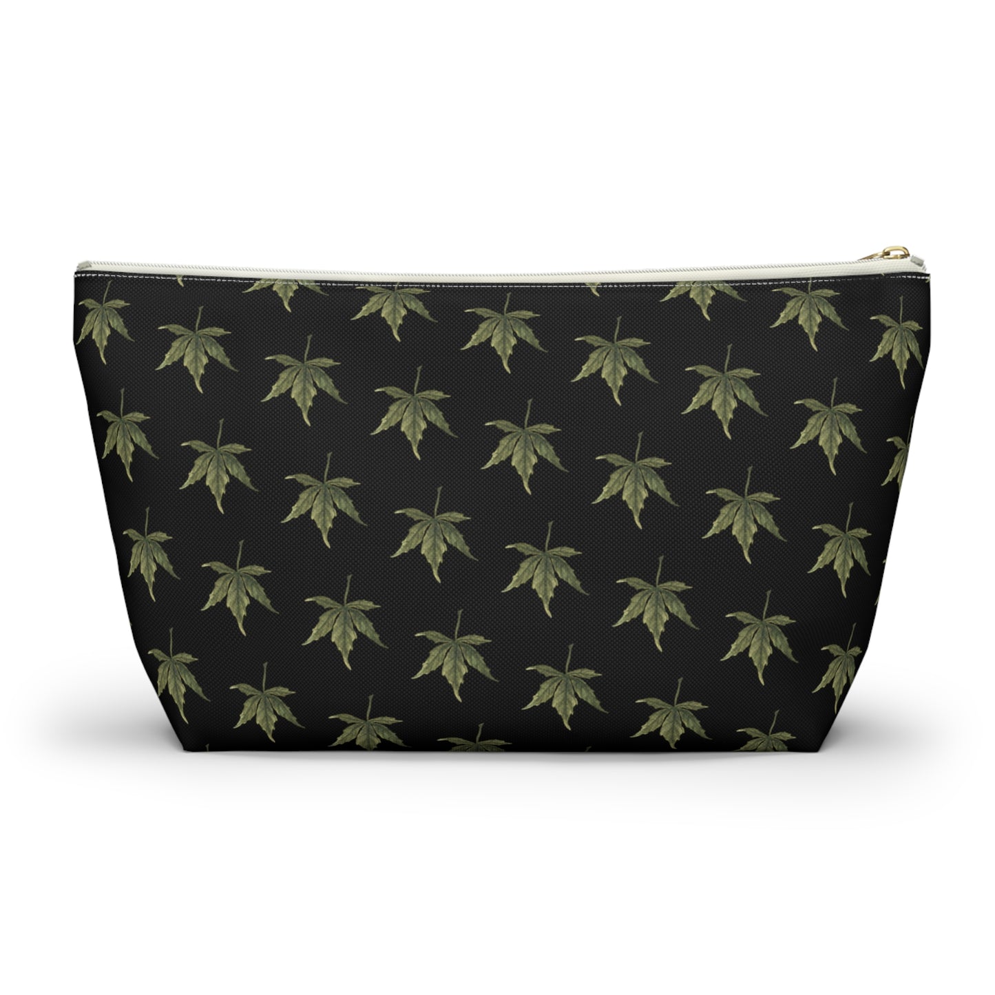 Roomy Accessory Pouch - Mini Cannabis Leaf Print on Black