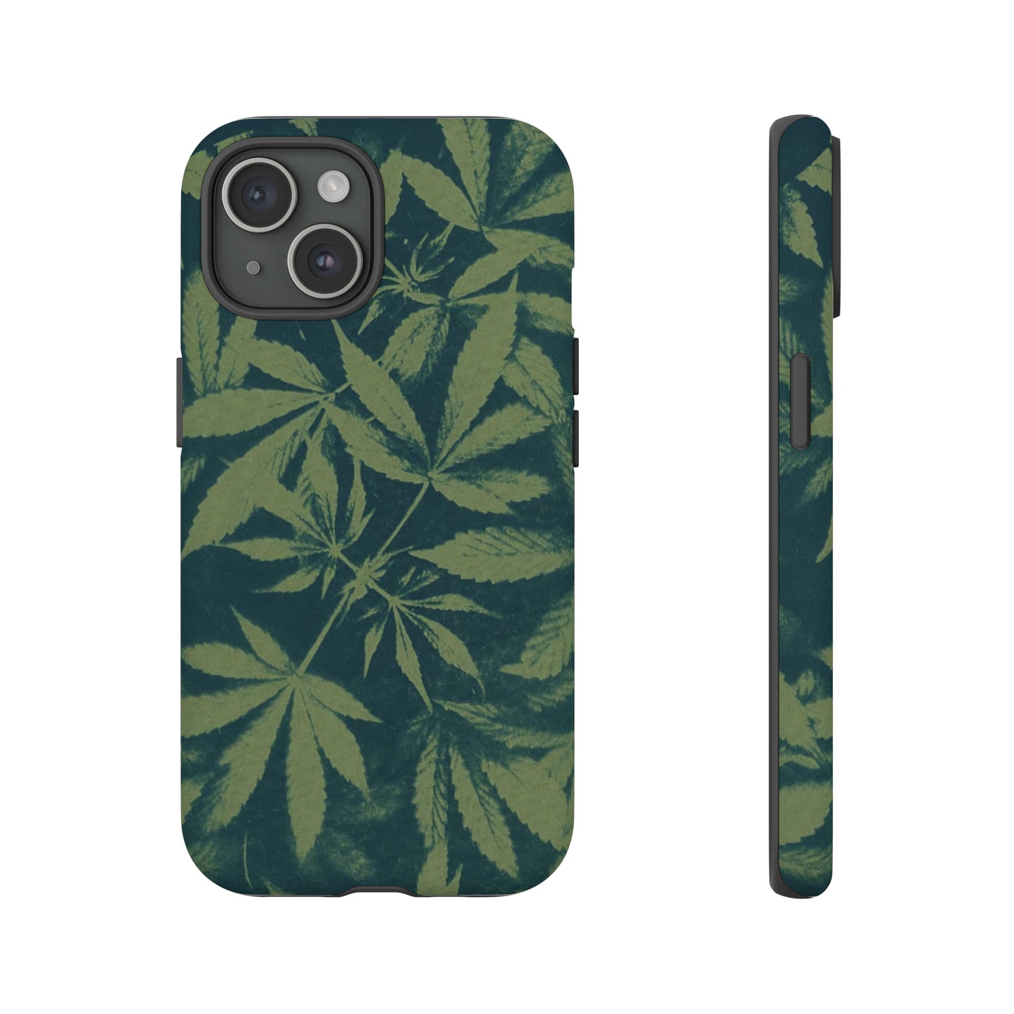 Tough Cell Phone Cases - Cannabis Field Cyanotype on Olive Print