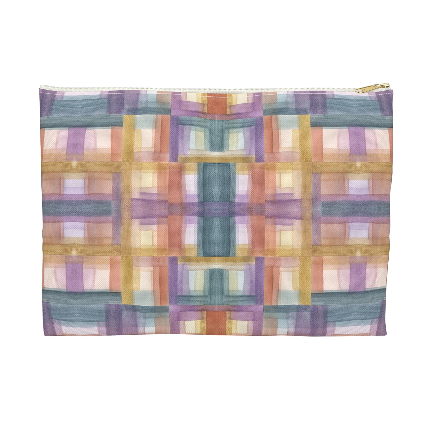 Flat Accessory Pouch - Painterly Plaid, Warm Colors