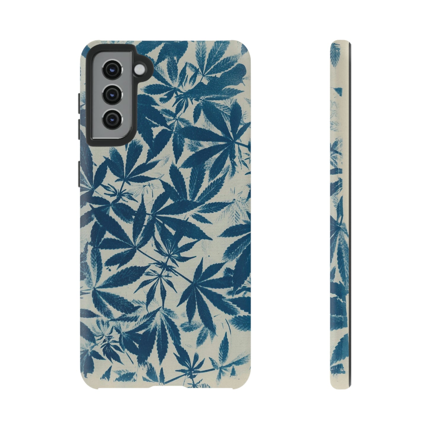 Tough Cell Phone Cases -Cannabis Field Cyanotype on Ivory Print