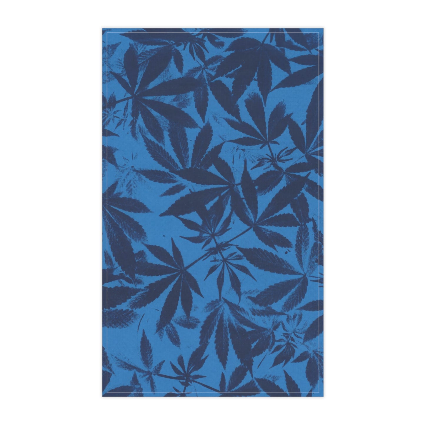 100% Cotton Twill Kitchen Towel - Cannabis Field Cyanotype on Bright Blue Print