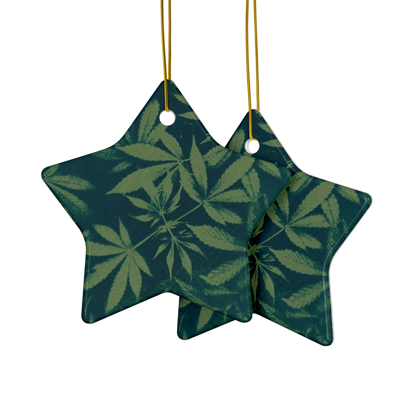 Ceramic Holiday Ornaments - Cyanotype on Green Print 1