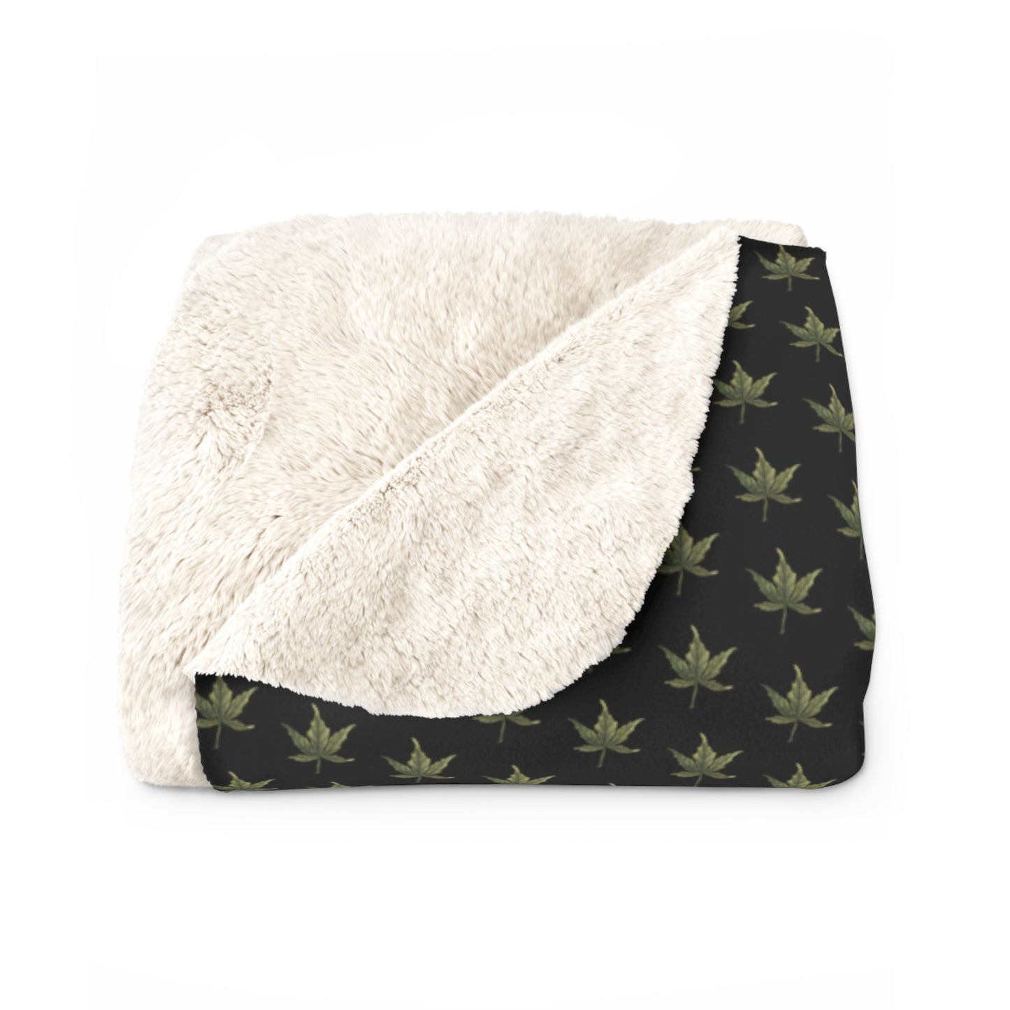 Sherpa Fleece Blanket - Mini Cannabis Leaf Print, Black