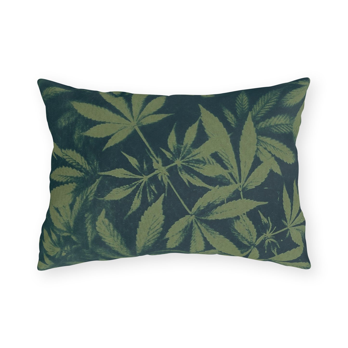 Outdoor Decorative Pillows - UV/H2O/Mildew Resistant - Cannabis Field Cyanotype on Olive Print