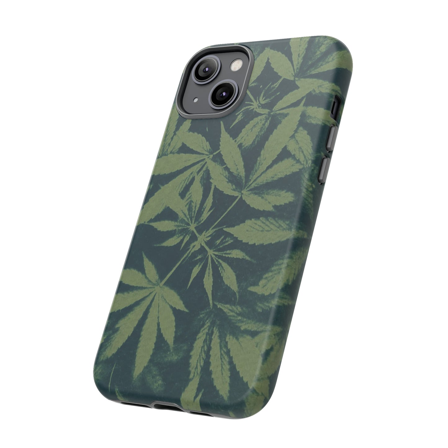 Tough Cell Phone Cases - Cannabis Field Cyanotype on Olive Print