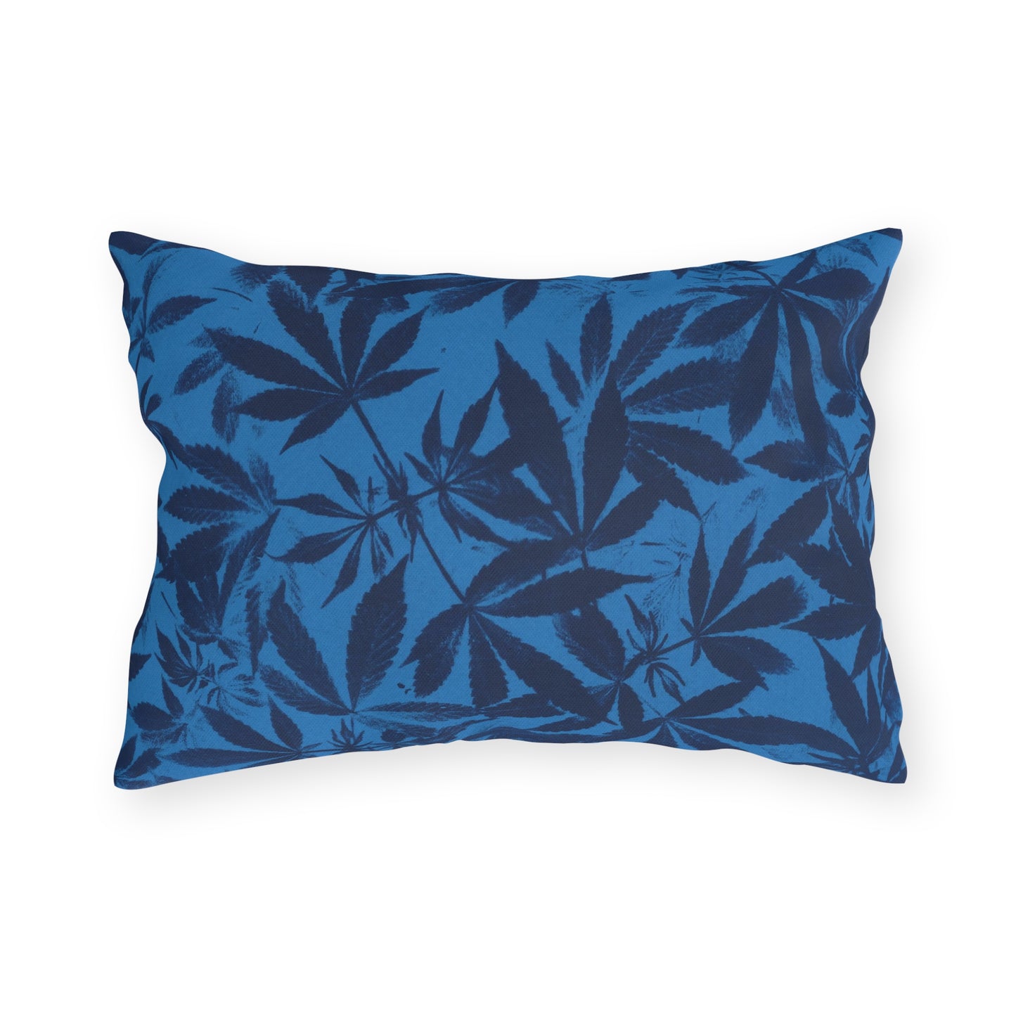 Outdoor Decorative Pillows - UV/H2O/Mildew Resistant - Cannabis Field Cyanotype on Bright Blue Print