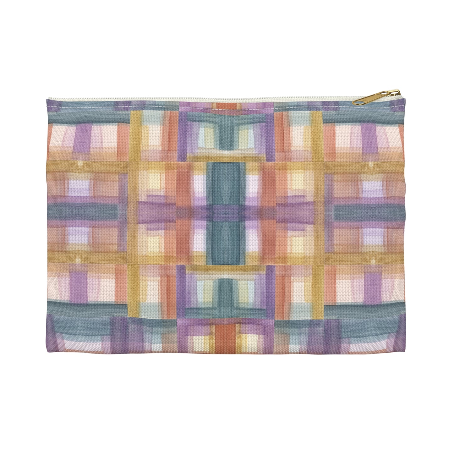 Flat Accessory Pouch - Painterly Plaid, Warm Colors