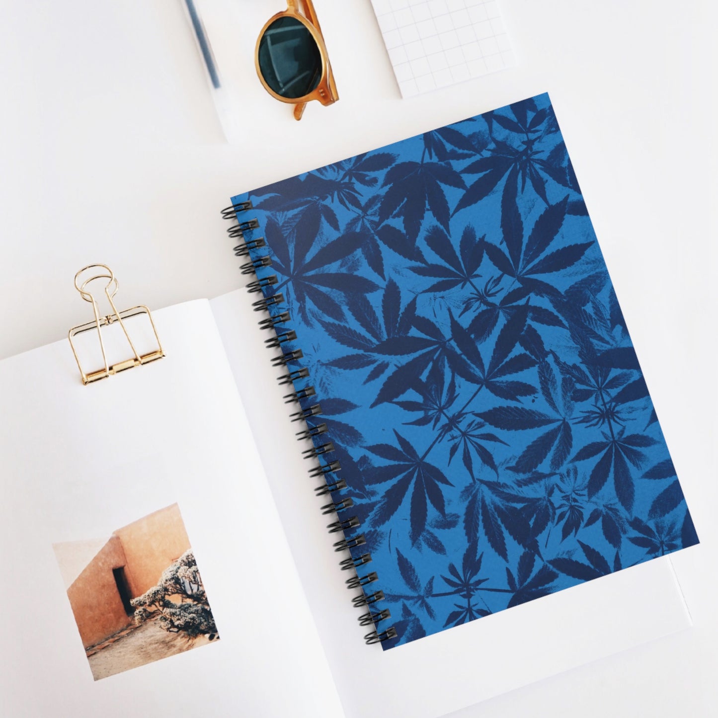 Spiral Notebook - Ruled Line - Cannabis Field Cyanotype on Bright Blue Print