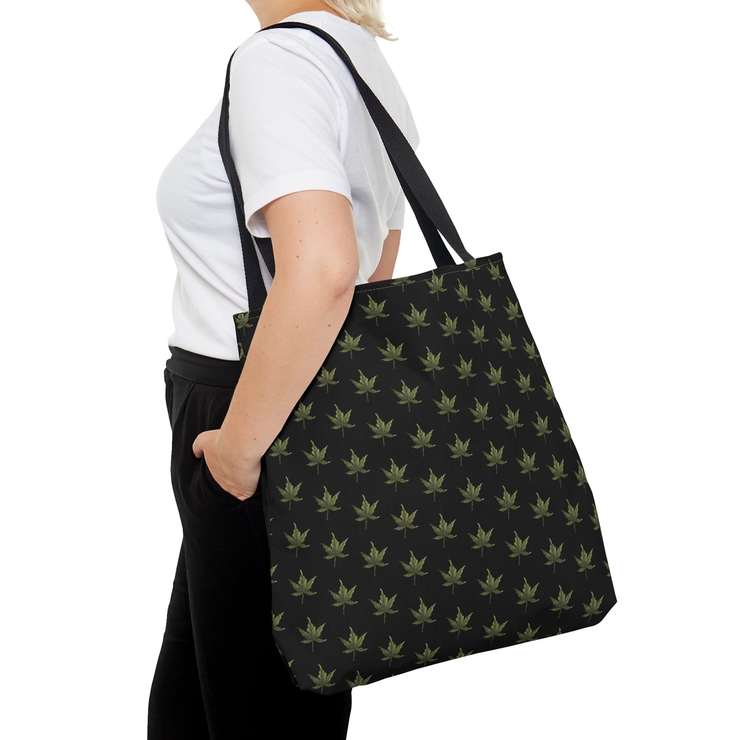 Tote Bag (3 sizes!) - Mini Cannabis Leaf Print on Black