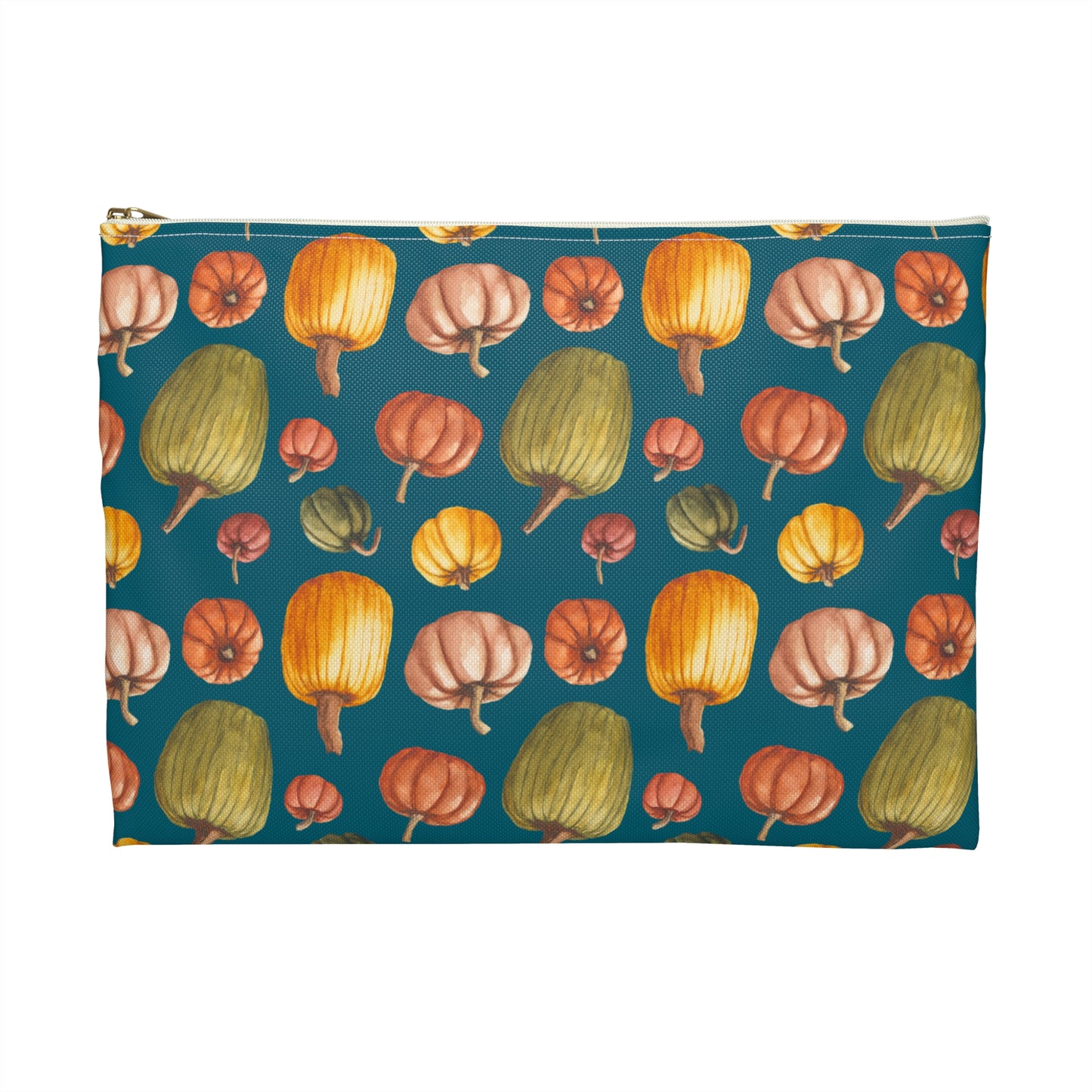 Flat Accessory Pouch - Fall Pumpkins, Teal