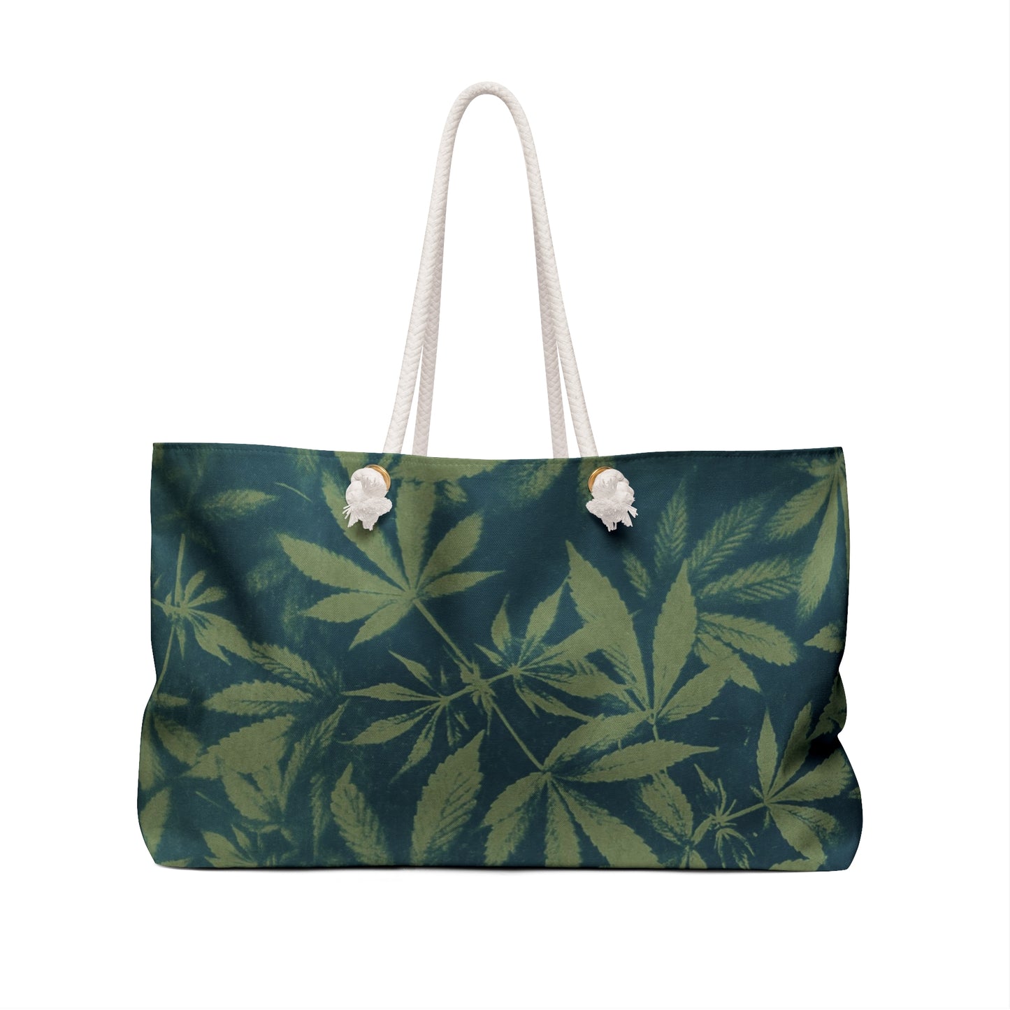 Oversized Weekender Bag - Cannabis Field Cyanotype on Olive Print