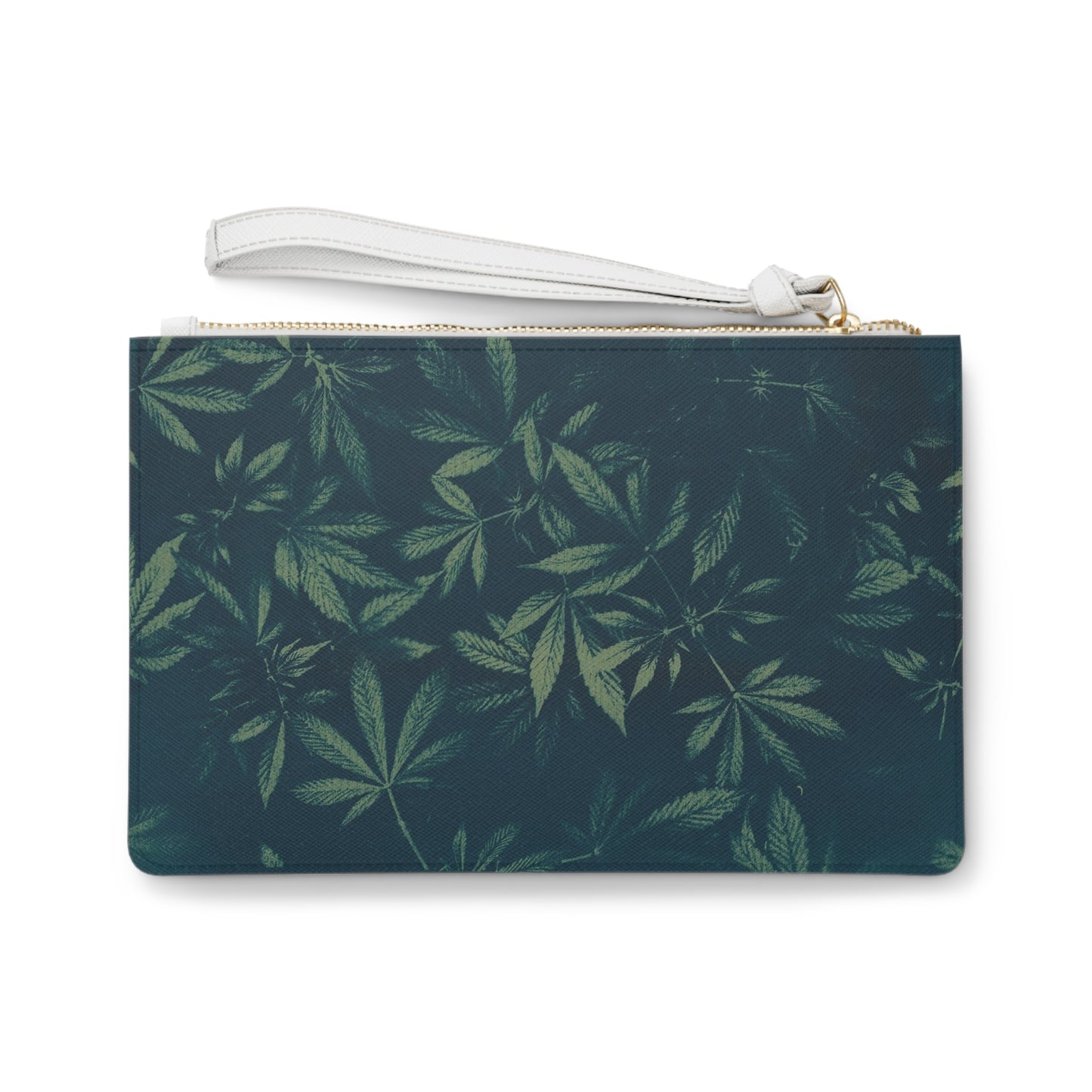 Vegan Leather Clutch Bag - Cyanotype on Olive Print