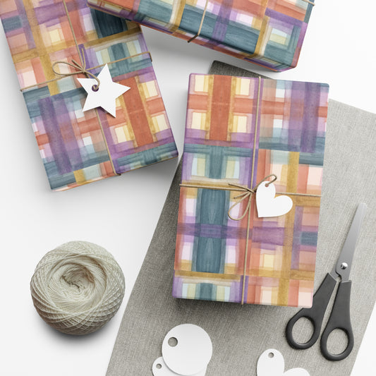 Gift Wrap Papers - Painterly Plaid, Warm Colors Wrapping Paper