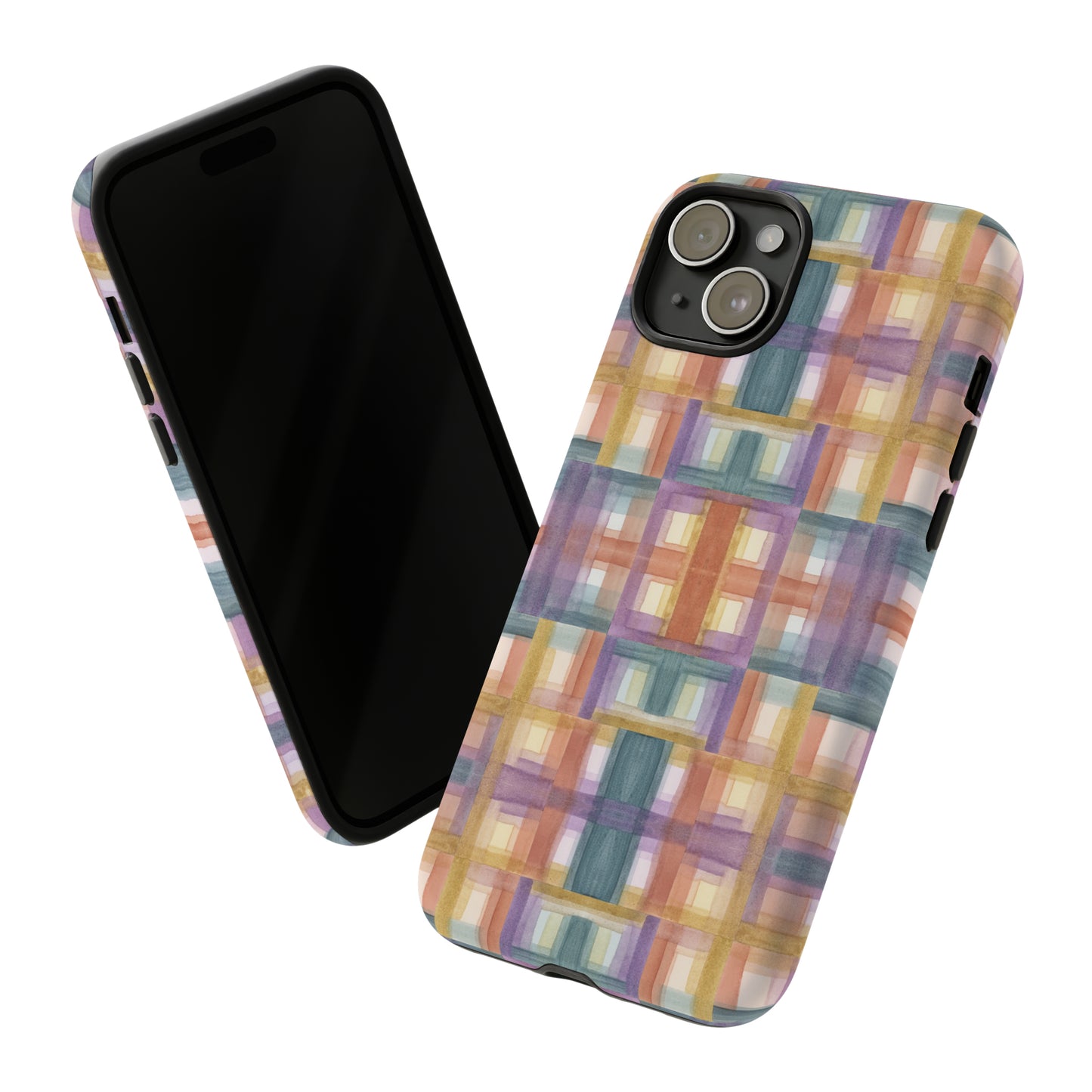 Tough Cell Phone Cases - Painterly Plaid, Warm Colors