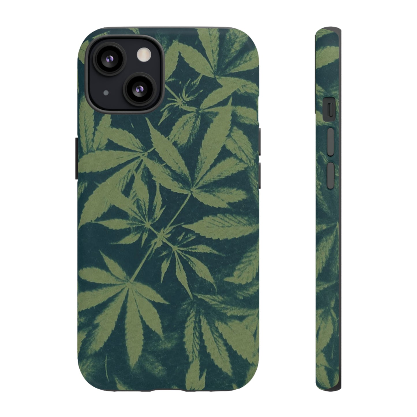 Tough Cell Phone Cases - Cannabis Field Cyanotype on Olive Print