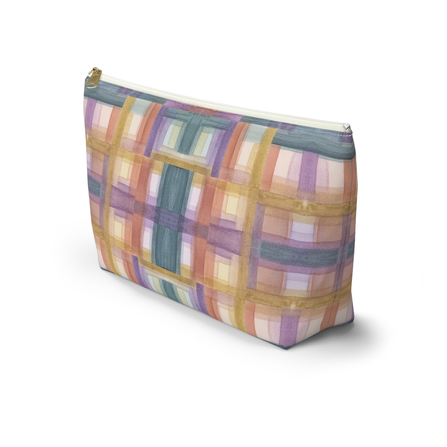 Roomy Accessory Pouch - Painterly Plaid, Warm Colors