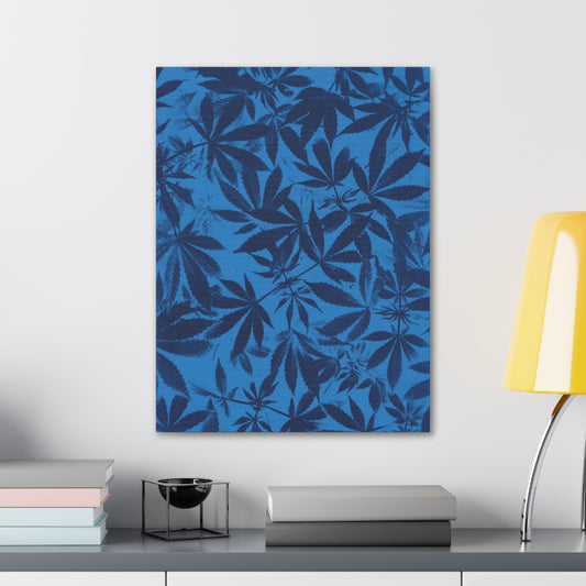 Gallery Wrapped Canvas Print - Cannabis Field Cyanotype on Bright Blue Print (Reproduction)