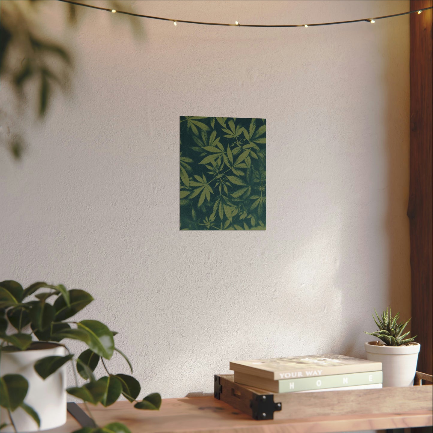 Fine Art Reproductions - Archival, Textured Watercolor Matte Prints - Cannabis Cyanotype on Olive Print