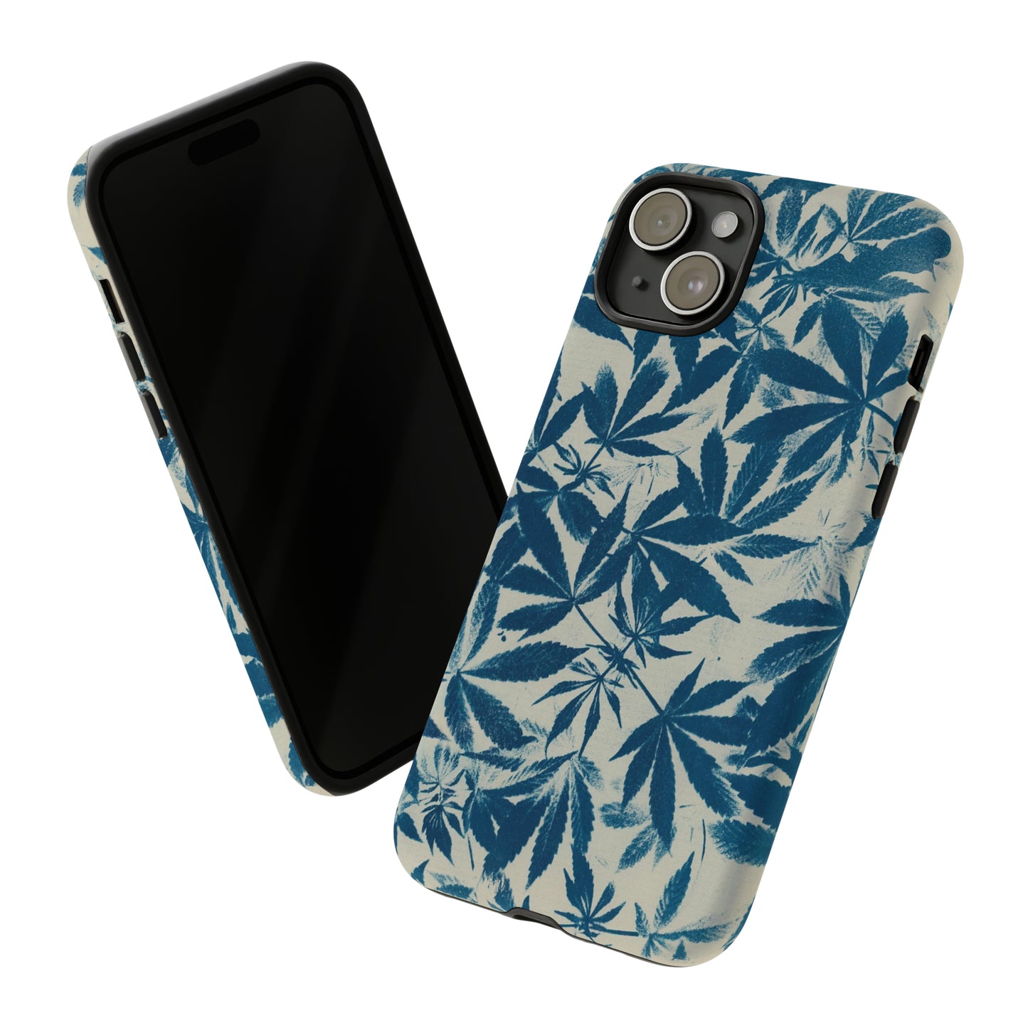 Tough Cell Phone Cases -Cannabis Field Cyanotype on Ivory Print