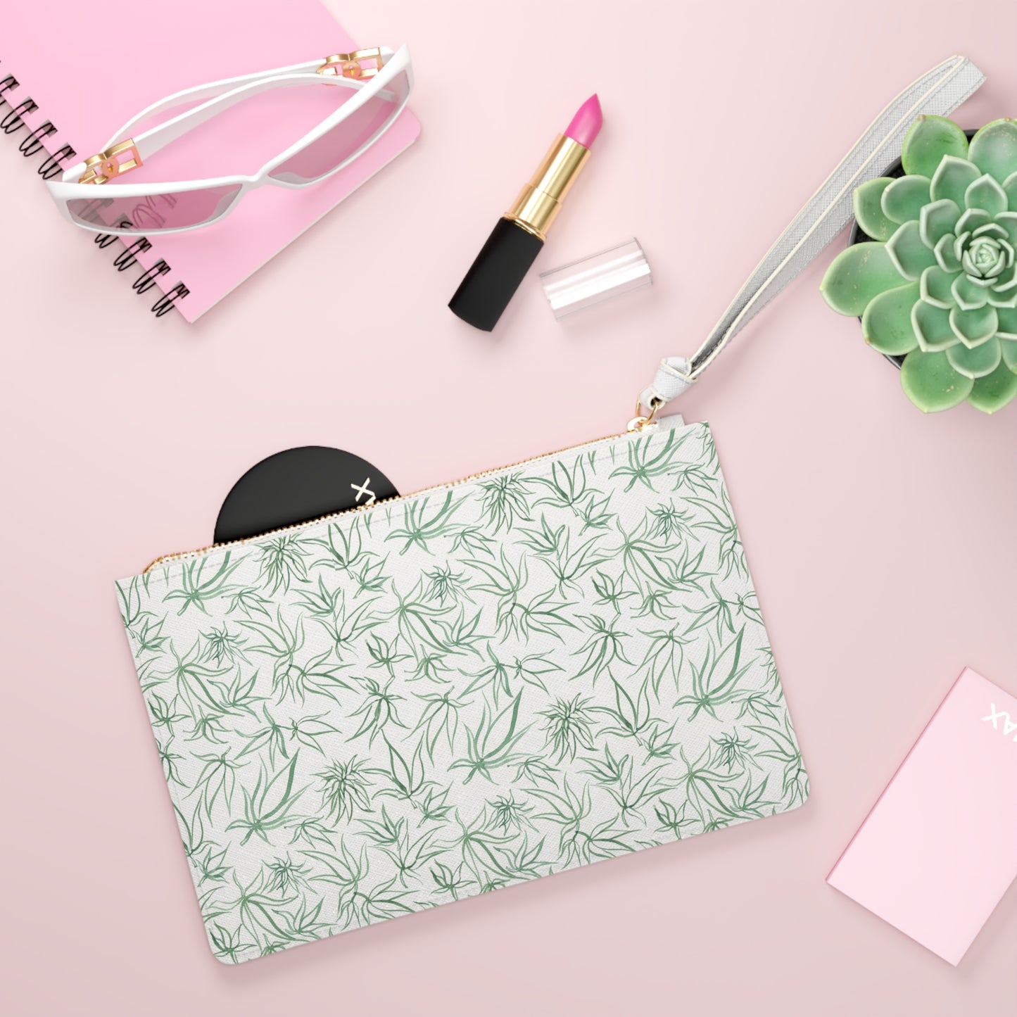 Vegan Leather Clutch Bag - Sketches in Green