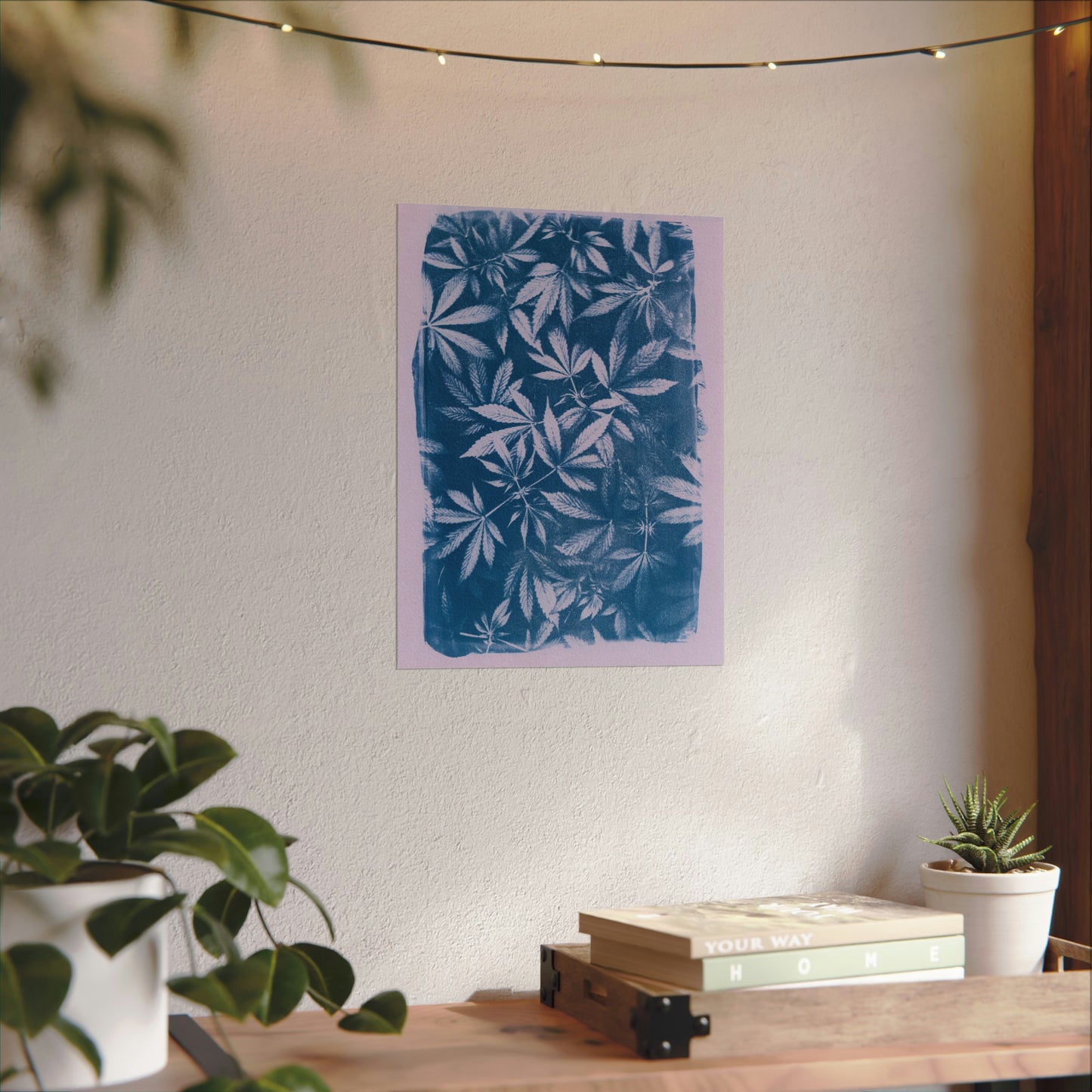 Fine Art Reproductions - Archival, Textured Watercolor Matte Prints - Cannabis Cyanotype on Lavender Print