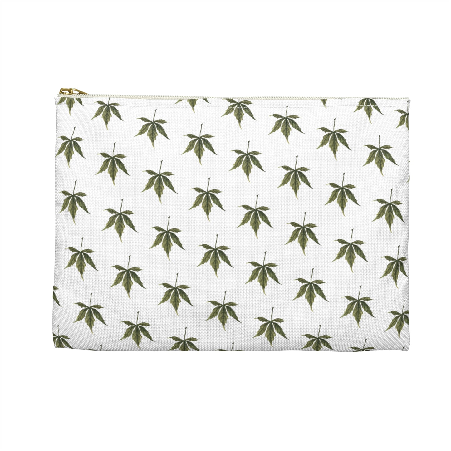 Flat Accessory Pouch - Mini Cannabis Leaf Print on White