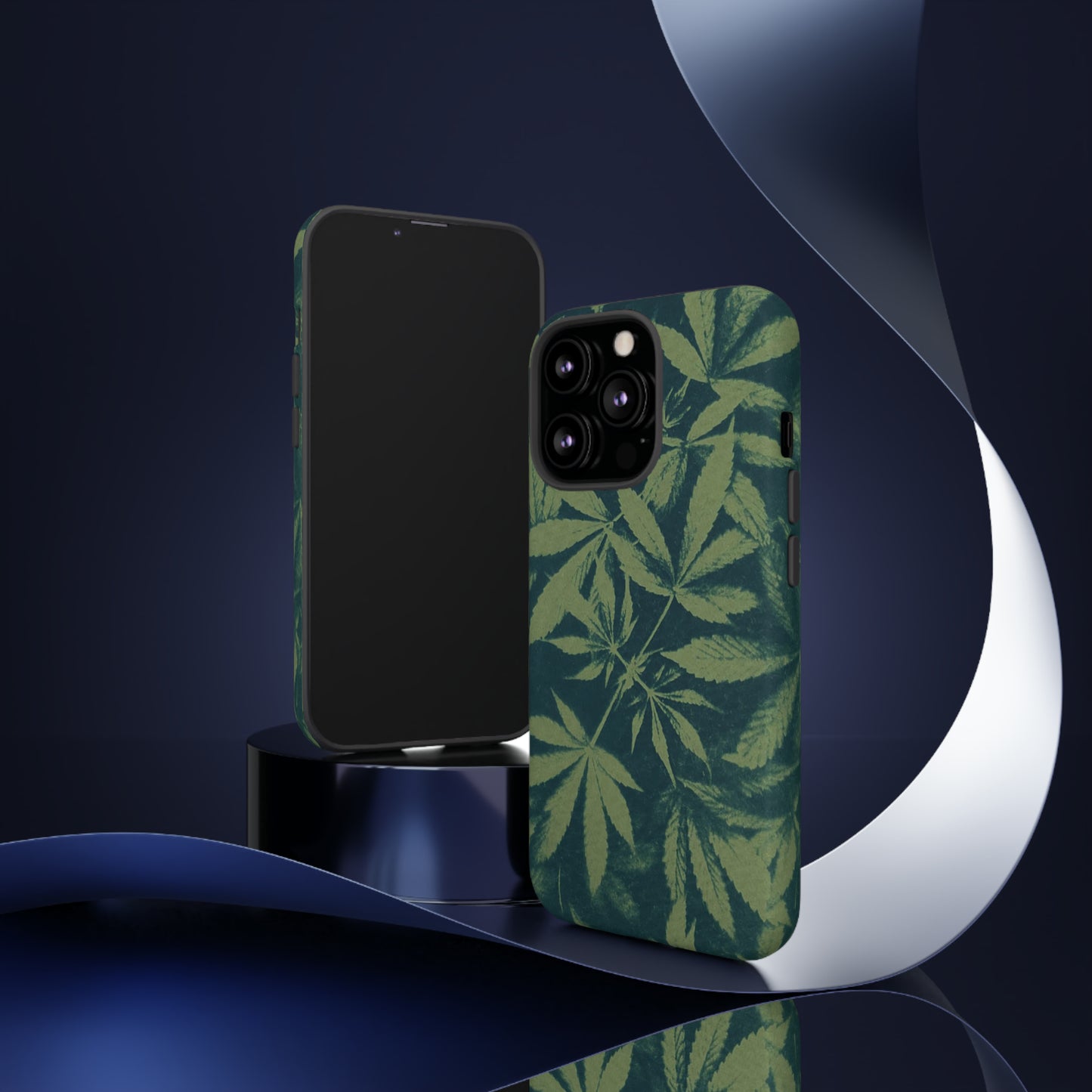 Tough Cell Phone Cases - Cannabis Field Cyanotype on Olive Print