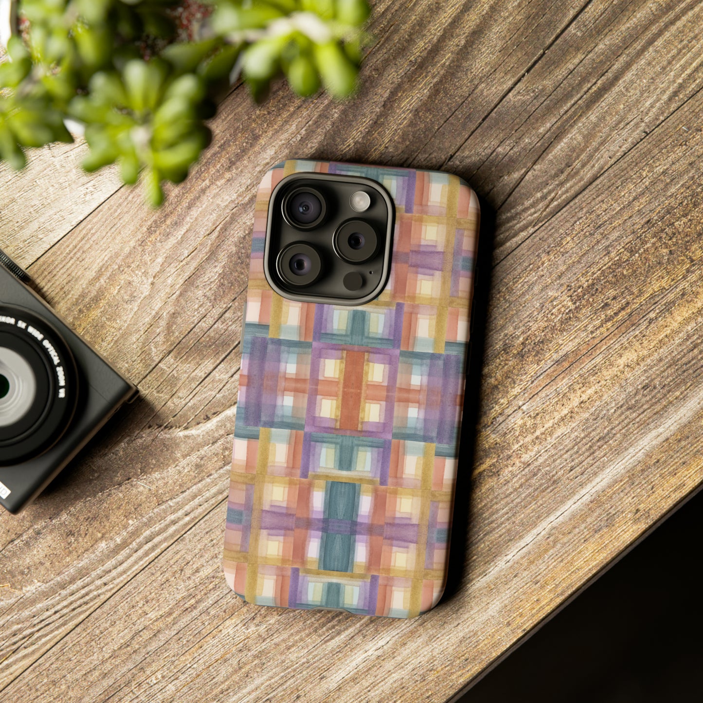 Tough Cell Phone Cases - Painterly Plaid, Warm Colors