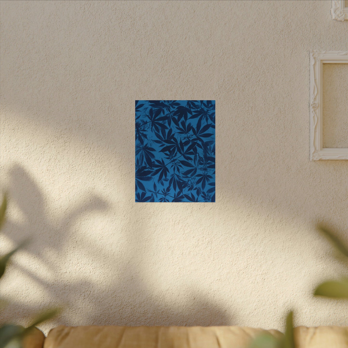 Fine Art Reproductions - Archival, Textured Watercolor Matte Prints - Cannabis Cyanotype on Bright Blue Print