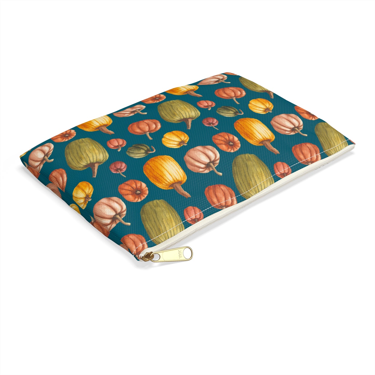 Flat Accessory Pouch - Fall Pumpkins, Teal