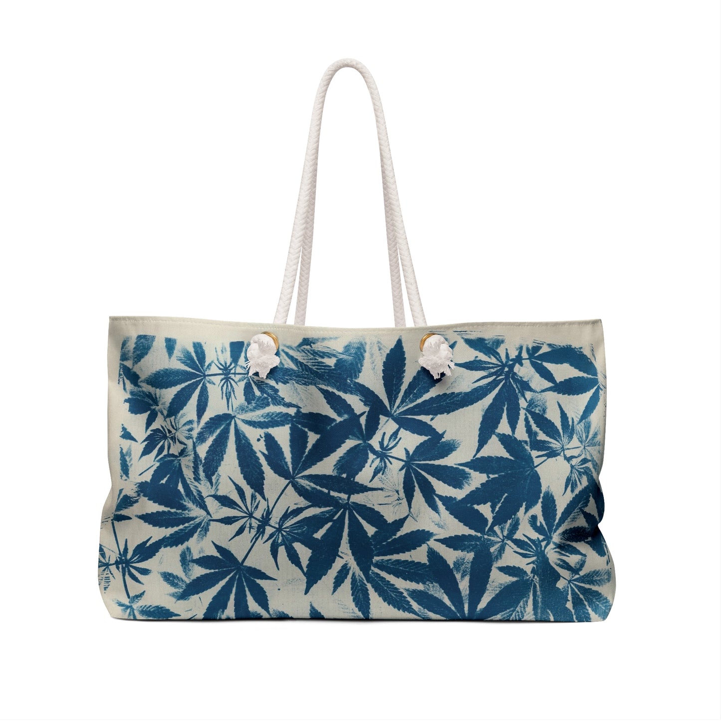 Oversized Weekender Bag - Cannabis Field Cyanotype on Ivory Print