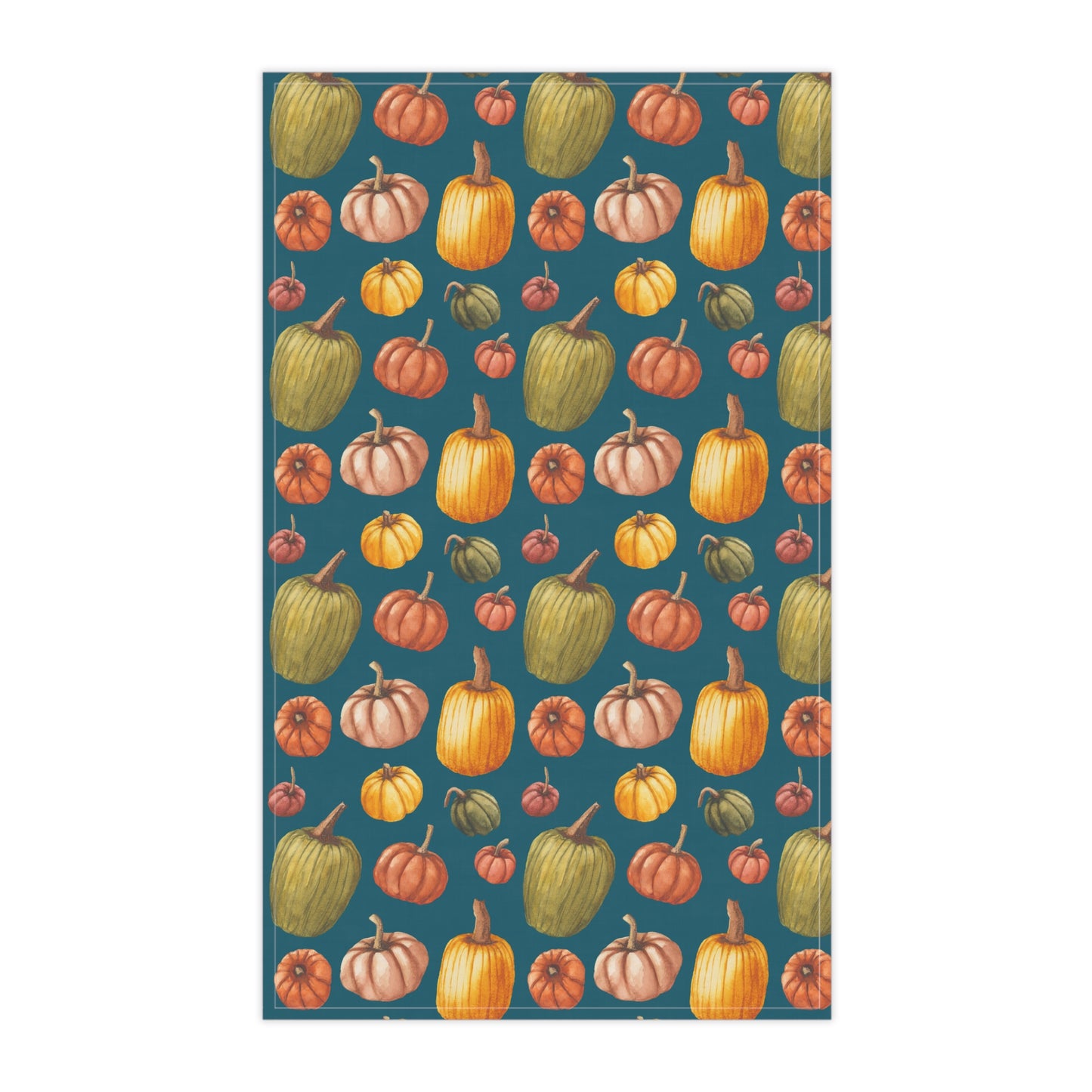 100% Cotton Twill Kitchen Towel - Fall Pumpkins, Teal