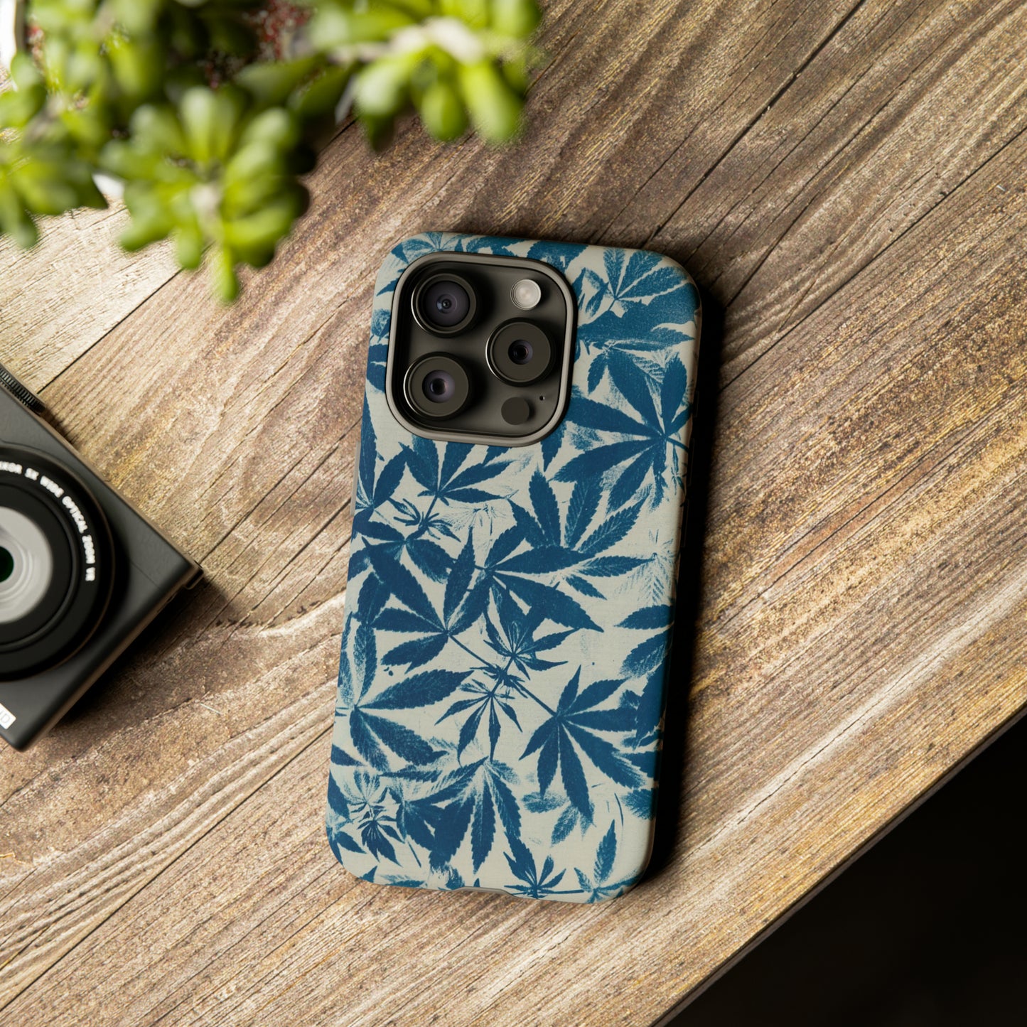 Tough Cell Phone Cases -Cannabis Field Cyanotype on Ivory Print