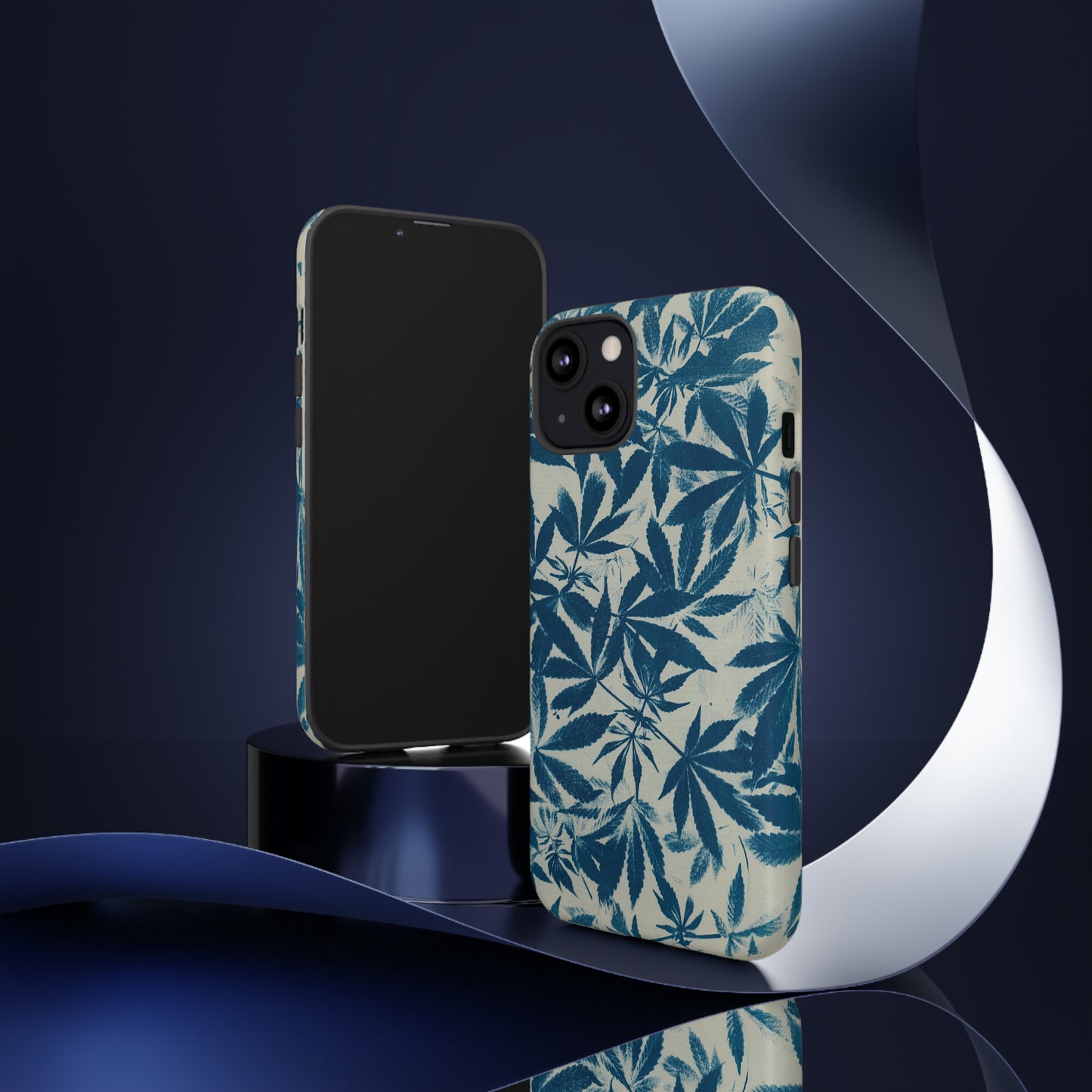 Tough Cell Phone Cases -Cannabis Field Cyanotype on Ivory Print