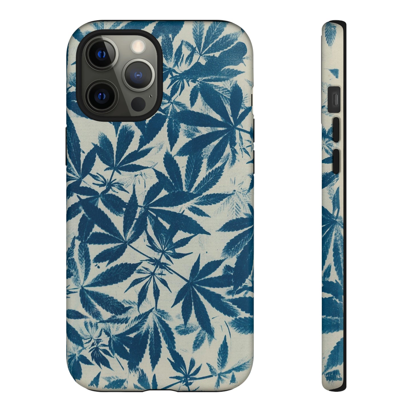 Tough Cell Phone Cases -Cannabis Field Cyanotype on Ivory Print