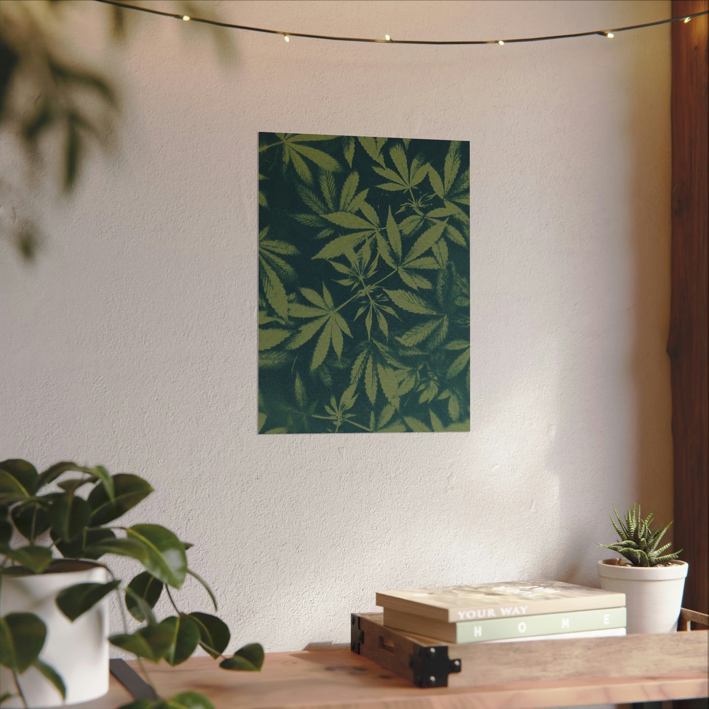 Fine Art Reproductions - Archival, Textured Watercolor Matte Prints - Cannabis Cyanotype on Olive Print