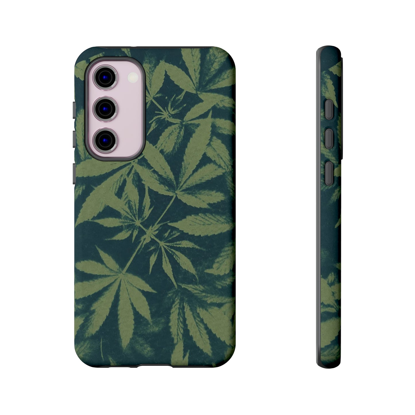 Tough Cell Phone Cases - Cannabis Field Cyanotype on Olive Print