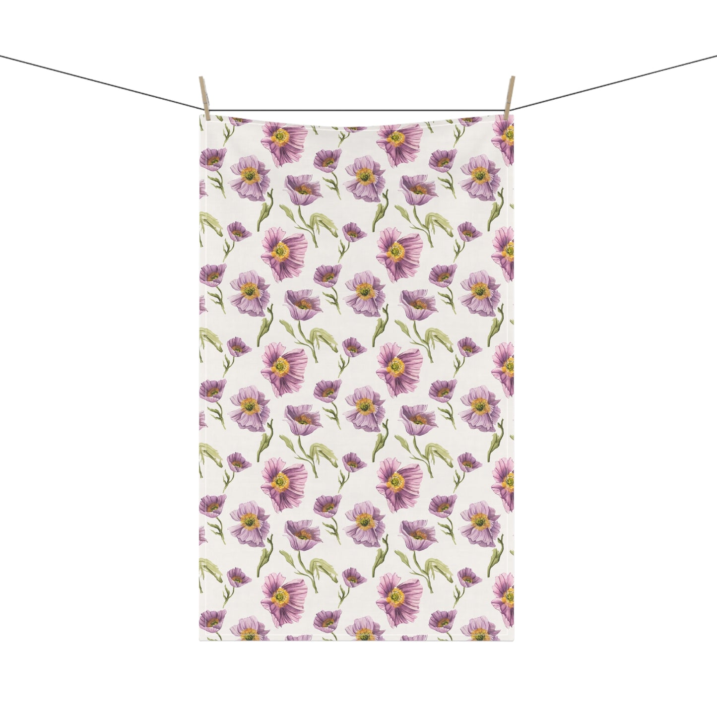 100% Cotton Twill Kitchen Towel - Lilac Poppies