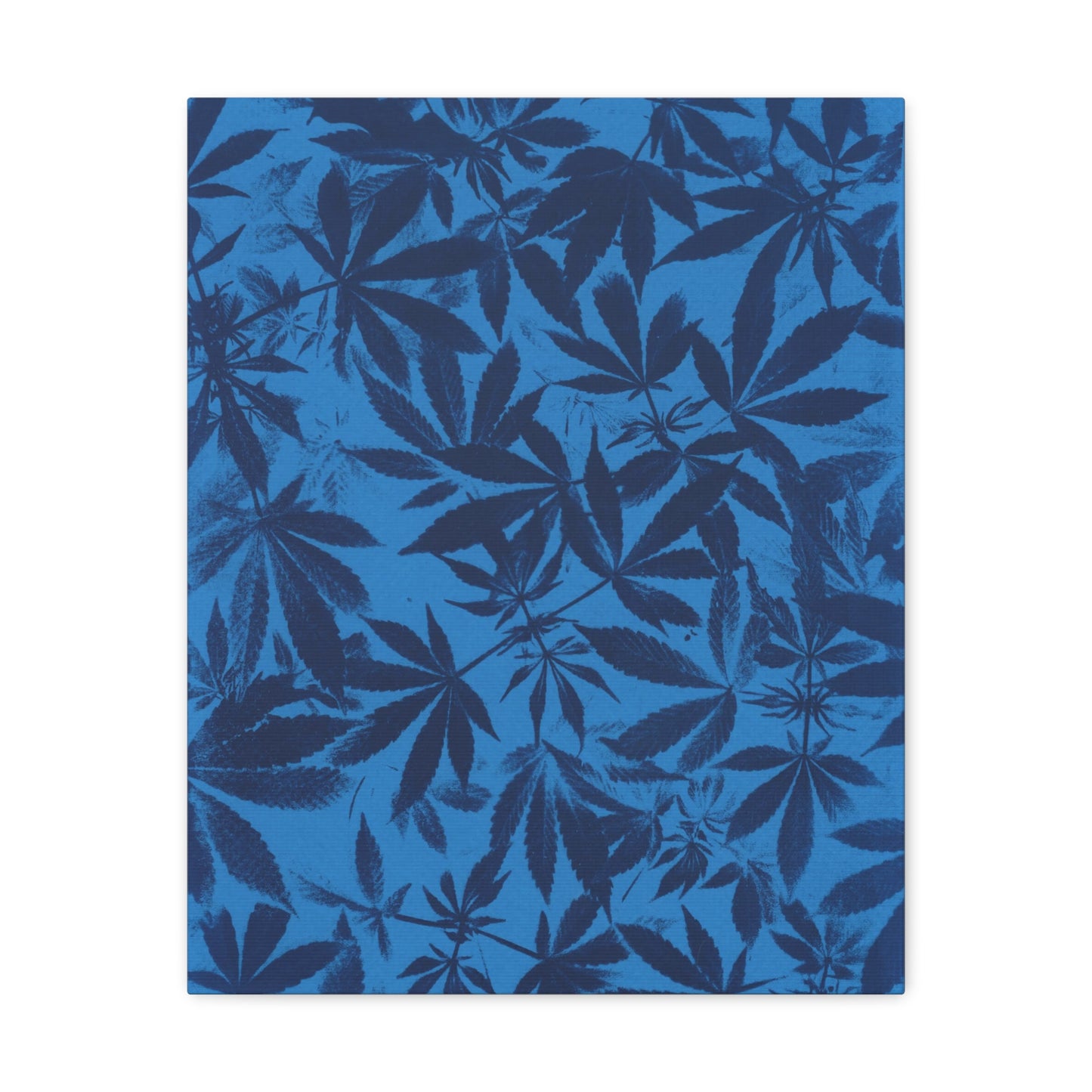 Gallery Wrapped Canvas Print - Cannabis Field Cyanotype on Bright Blue Print (Reproduction)