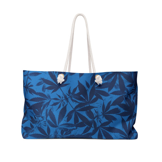 Oversized Weekender Bag - Cannabis Field Cyanotype on Bright Blue Print