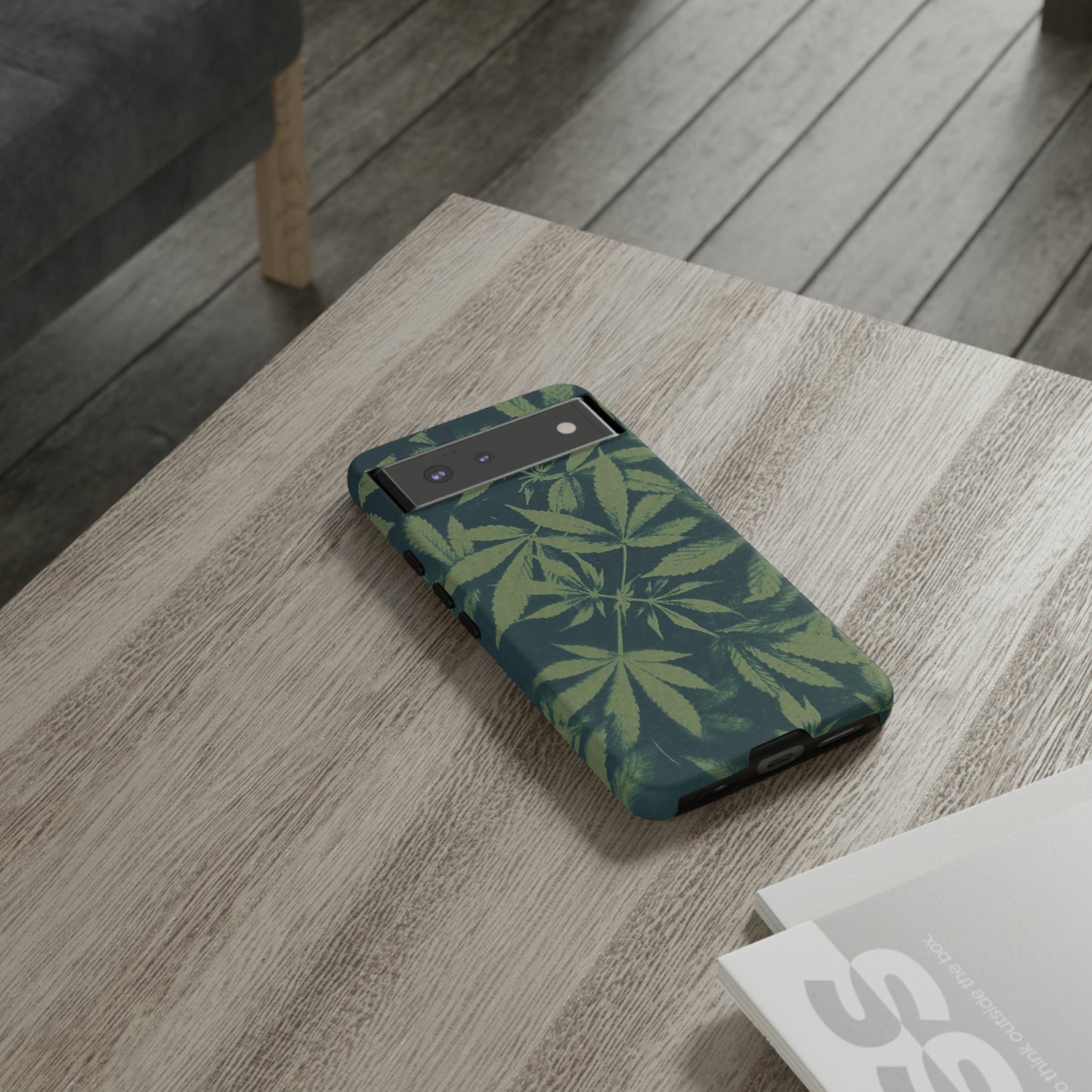 Tough Cell Phone Cases - Cannabis Field Cyanotype on Olive Print